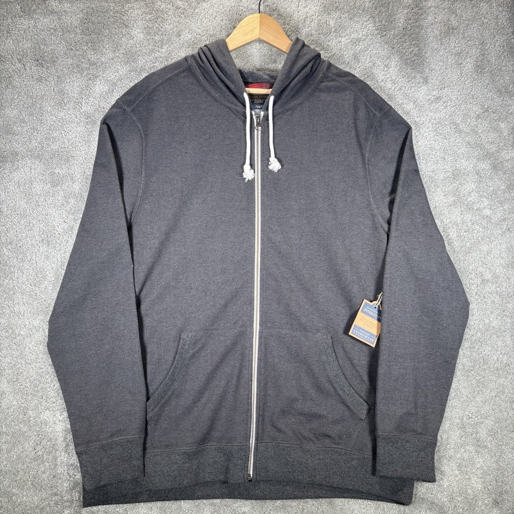 Pendleton Hoodie Sweatshirt Mens XL Full Zip Gray Blank Essential Outdoors NWT